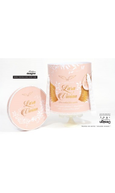 Trusou de botez gold cu ingeras pentru fetite cu broderie personalizata, Gold Wings 13